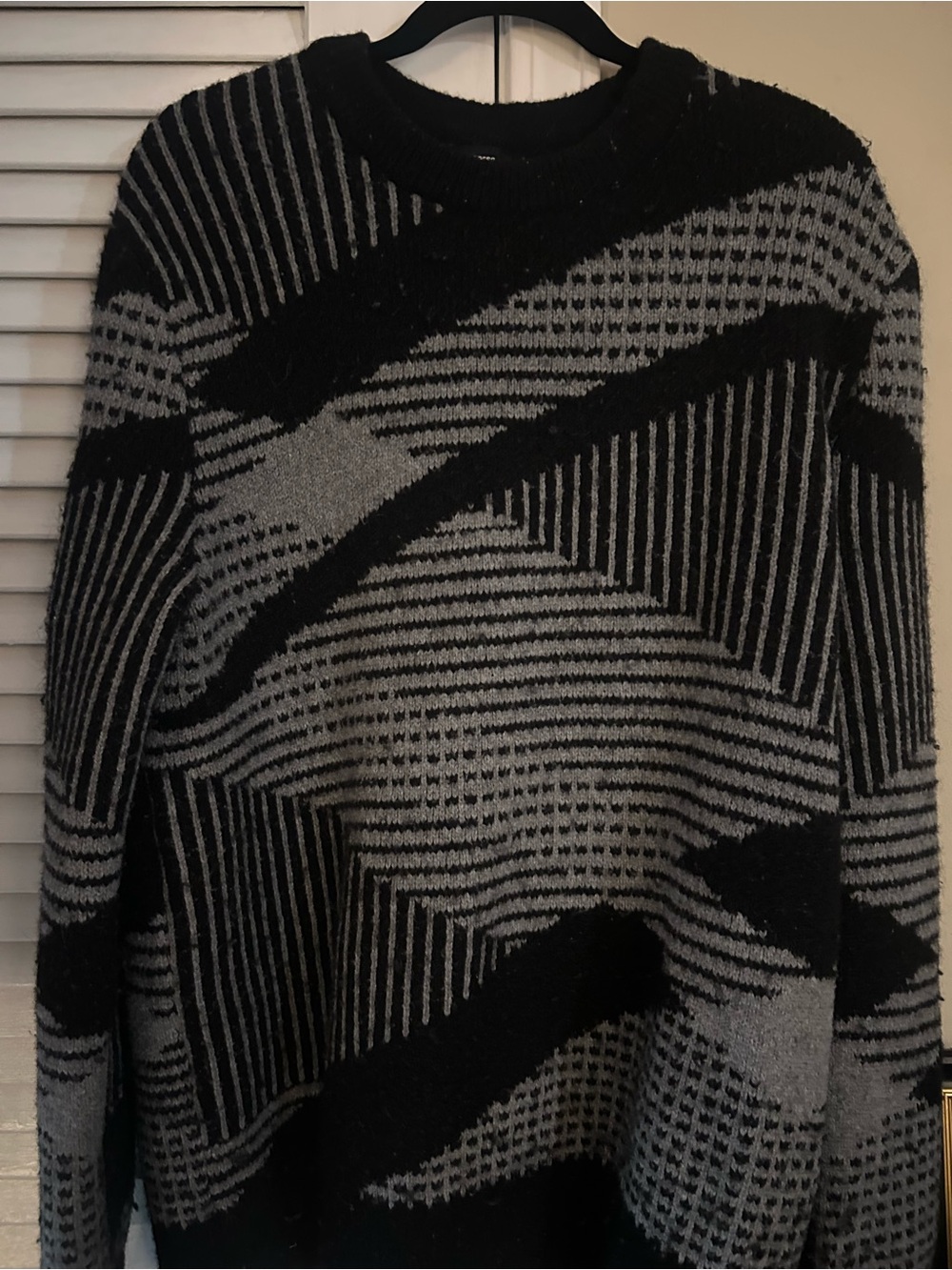 Express Black Knit Crewneck Sweater with Subtle Pattern